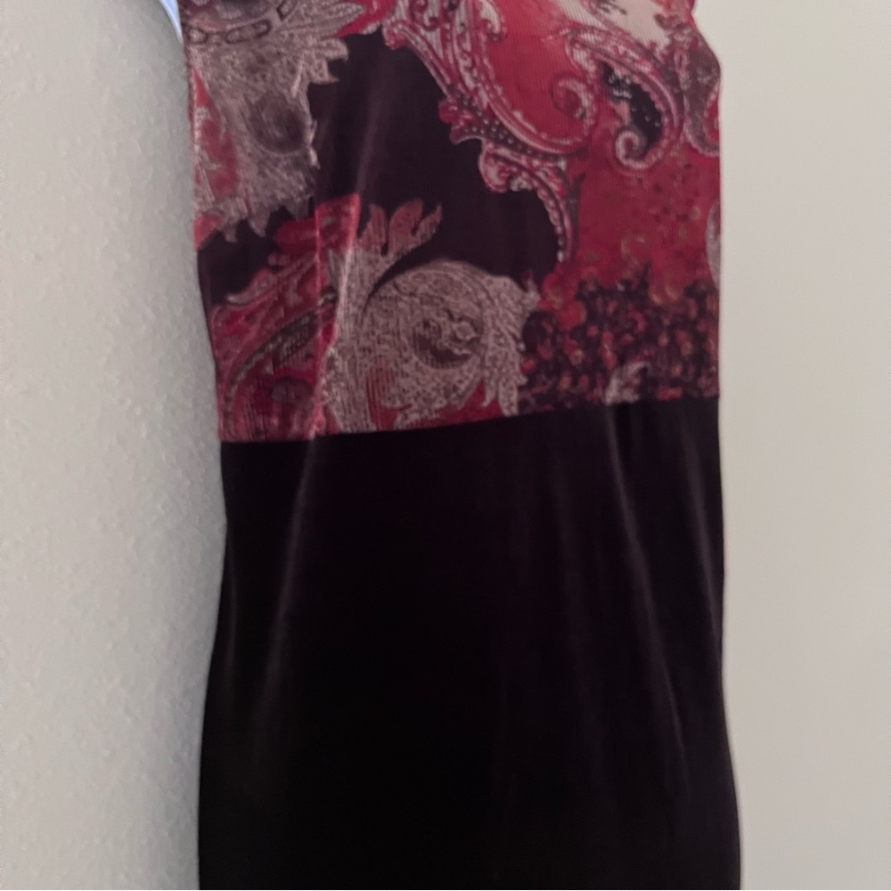 R&M Richards Karen Wong Velvet Dress Sz 16W Vintage Midi Paisley 90s Stretch - Picture 3 of 12